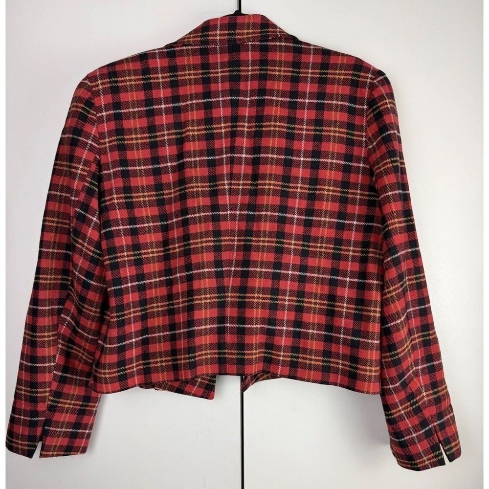 Vintage Compagnie Internationale Express Plaid Wool Blazer Red Black Cropped Med - Picture 3 of 8